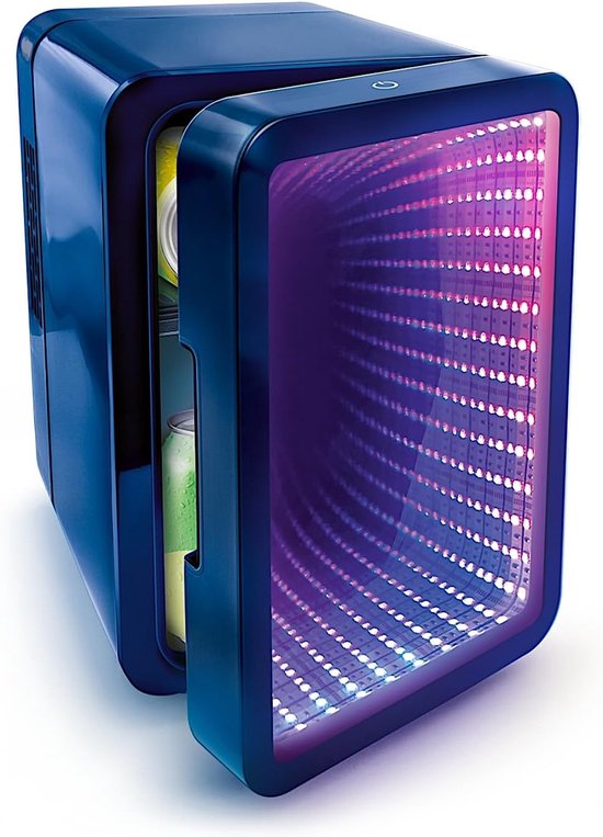 Mini Koelkast 4L met Infinity Mirror LED – USB Mini Koelbox – 12 LED Lichtmodi – 6 Blikjes – Voor Gaming Setup, Slaapkamer, Kantoor & Auto