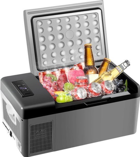 Mini Koelkast - Auto Koelkast - Draagbare Compressor Koelbox - Elektrische Vriesbox - voor Camping - Auto - Vrachtwagen - Boot - 15L - 45W - 59.8 x 32 x 26 cm - Zwart/Grijs