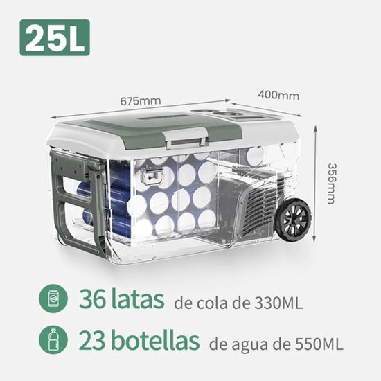Mini koelkast - Auto Koelkast - Mini Fridge - Frigo - Draagbare Compressor Koelbox - Elektrische Vriesbox - 12/24V DC - 100-240V AC - ≤ 45dB - 25L - 67.5 x 40 x 35.6 cm - Groen