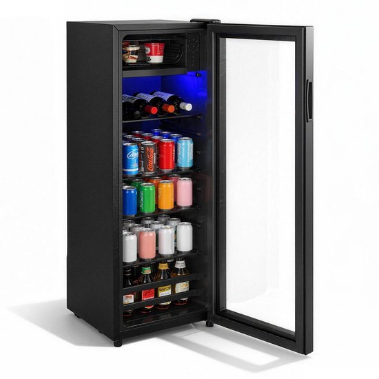 Mini koelkast - Drankenkoelkast - Met vriesvak - Compressor koelsysteem - 128L capaciteit - Voor kantoor en slaapkamer - 40x43,5x110,8cm - Zwart