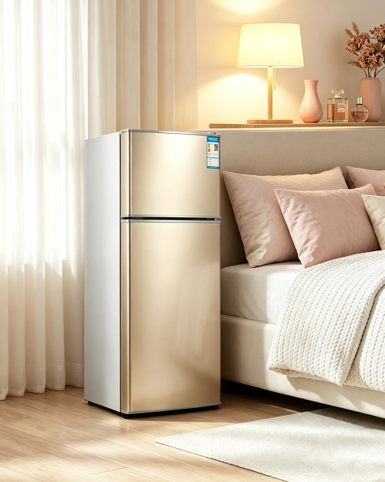 Mini koelkast met vriesvak 43 liter dubbele deuren compact model scheidbare koel en vriesruimte voor langdurige versheid geschikt voor slaapkamer keuken kantoor en studentenkamer goud 35.5*39*67cm van learnlogic