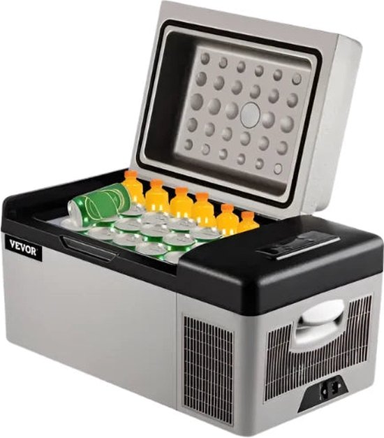 Mini koelkast - Mini koelkast voor drankjes - Mini auto koelkast - Draagbare compressor koeler - Mini koelkast voor op reis - 20L - 12/24V DC - 110-240V - 45W - Grijs van Camry