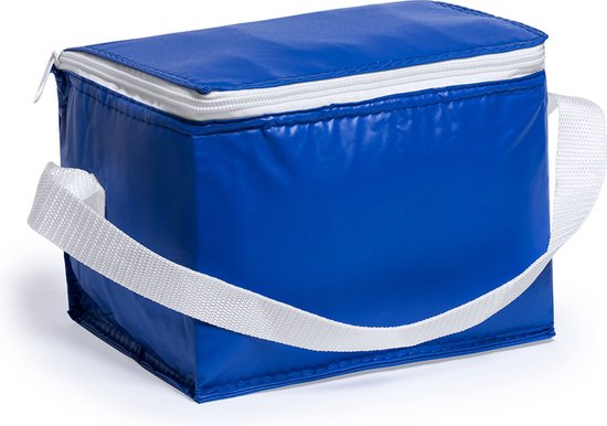 Mini koeltas blauw/wit - PVC - voor 6 blikjes - sixpack - 3,2 liter - 21 x 15 x 15 cm - lunchtasjes van MINI