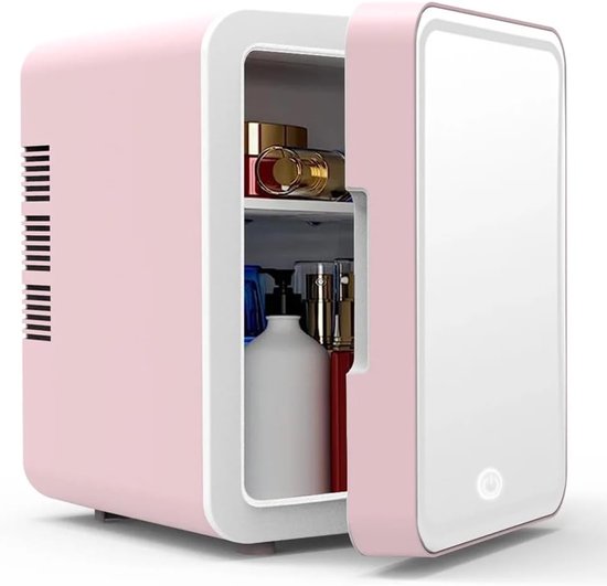 Mini Make-up Koelkast - Cosmetica Koelkast Vriezer - Huidverzorging Koel Houden - Verstelbare LED Verlichting - 4L - Roze
