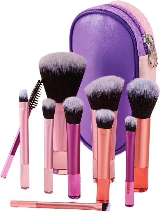 Mini-make-upkwasten voor reizen - 10 stuks met tas - concealer poeder oogschaduw kamperen voor beginners van Hemarfoer