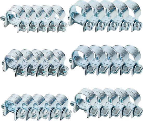 Mini Slangklemmen Set van 30 Stuks, Verstelbare Slangklemmen voor Brandstofleidingen, Uitlaatpijpen en Benzinetubes (7-15mm)