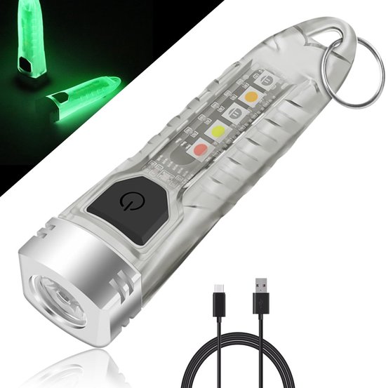 Mini sleutelhanger led-zaklamp, 400 lum, krachtig, 12 modi, met UV-rood, blauw, geel, zijlicht, oplaadbaar, noodzaklamp, voor dagelijks gebruik, buiten
