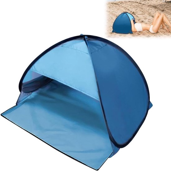 Mini Strandtent - Pop-up Tent Hondentent - Zonwering Buiten - Draagbare Hoofdsteun - 80 x 65 x 55 cm - Blauw van Merkloos
