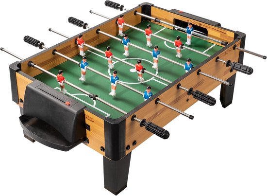 Mini-tafelvoetbal (61 x 41 x 24,5 cm), compacte tafelvoetbal met uitgebalanceerde figuren, voetbaltafel in houtlook met antislip handgrepen, voetbaltafel voor kinderen en volwassenen, kantoor