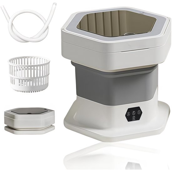 Mini wasmachine - Wasmachine - Draagbare wasmachine - Opvouwbare wasmachine - Camping wasmachine - Kleine wasmachine - Wasmachines - Was- en droogcombinatie - Grote capaciteit - Appartement - Studentenkamer - Camping - Camper - Reizen - Grijs