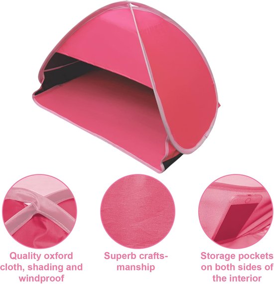 Mini-zonneschermtent, 1 stuk Opvouwbare pop-up strandtent UV-bescherming Geschikt voor huisdieren, kamperen, picknicken en op het strand Roze vinyl Maat L