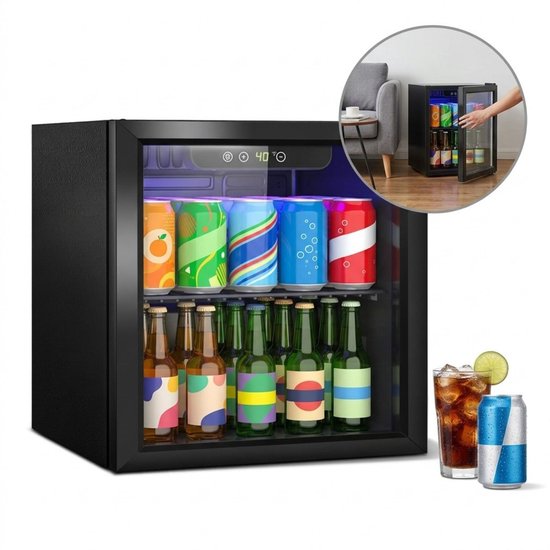 Minibar - Mini Koelkast Glazen Deur - Drankenkoelkast - Flessenkoelkast - [AMOUNT IN LITERS] - Zwart