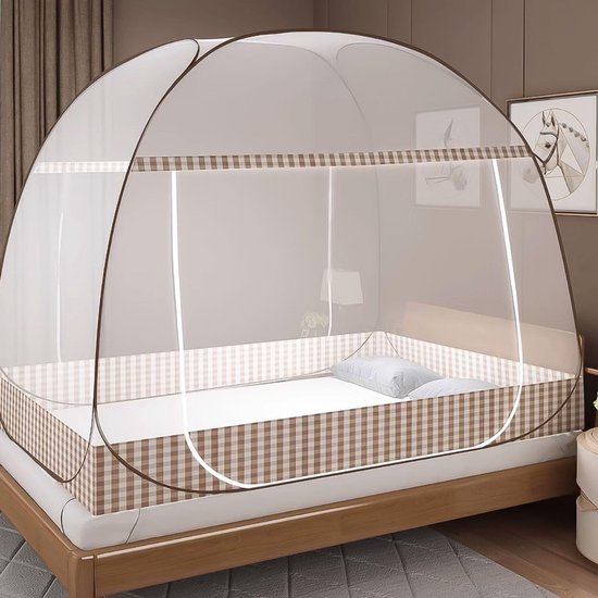 MIRA® Klamboetent- Muggentent - Klamboe tent 2 Persoons - Reisklamboe - Bruin - 200cm x 145cm x 120cm van Merkloos