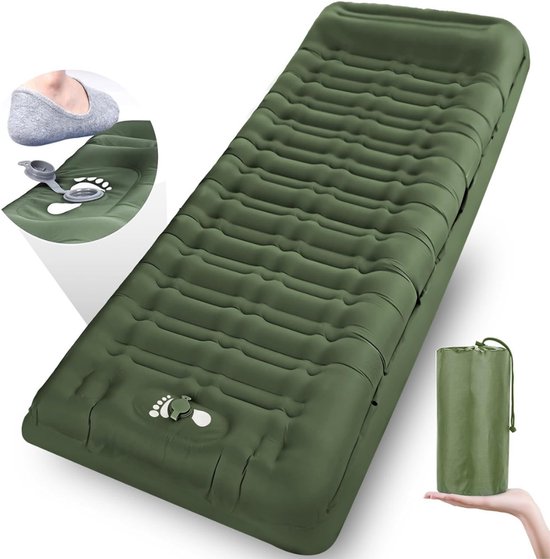 MIRA® Luchtbed met Ingebouwde Pomp - Luchtbed met Pomp - Luchtbed - 8cm Dik - Legergroen - ‎195cm x 65cm x 12cm