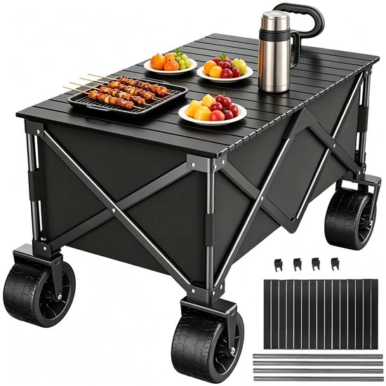 Miryx Bolderkar - Bolderwagen - Kampeerwagen - Opvouwbaar - Extra Sterk - Grote capaciteit - Tot 150 kg - Met Bekerhouder