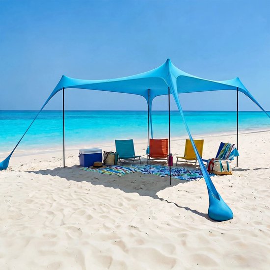 Miryx Strandtent - Zonnescherm voor Strand - Draagbare Strandluifel - Schaduwdoek - Windbestendige Canopy - UV-bescherming - Draagtas