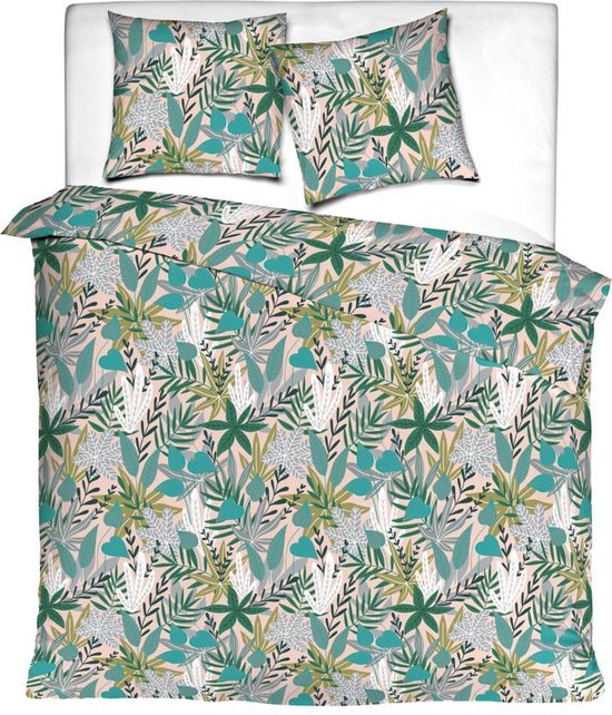 Misaio - Dekbedovertrek - 100% katoen - Mon Jardin - Bladeren - Multi Color - 240x220 cm + 63x63 cm van Merkloos