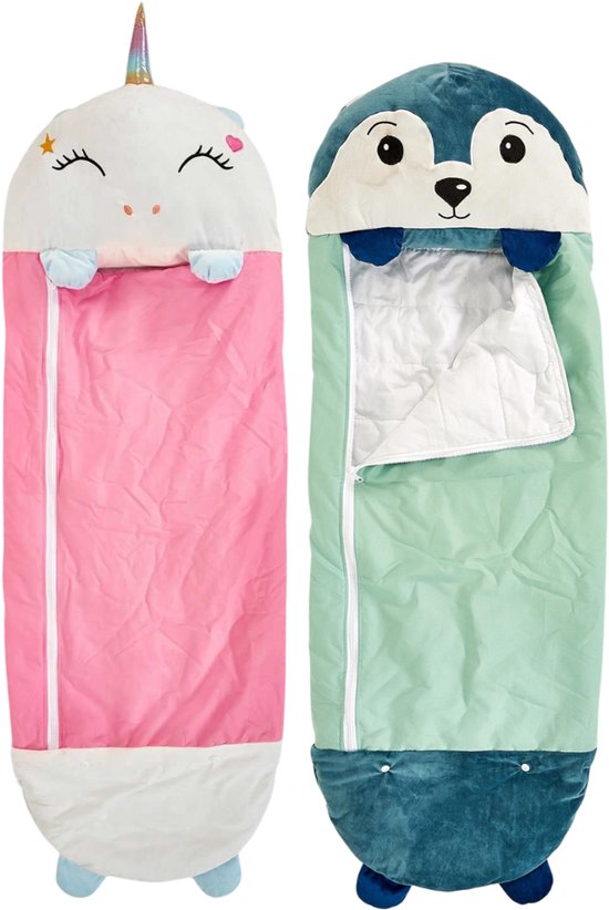 MISOU Slaapzak Kinderen - Kinderslaapzak - set van 2 - Vos - Eenhoorn - met Hoofdkussen - Peuter - Slaapzakken - Kids - Jongens - Meisjes - 130x50cm - DOZY van Merkloos