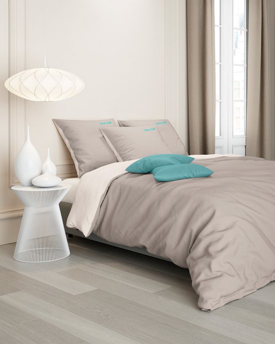 Mistral Home - DEKBEDOVERTREK - percale - 240 x 220 cm + 2x 65 x 65 cm - lits-jumeaux - effen kleur - beige van Merkloos
