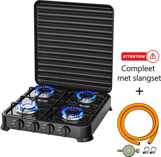 Mobiel gasfornuis 4-pits – Inclusief slangset – Voor camping & noodvoorziening - Propatech PKB-2100 – kooktoestel - campingkooktoestel van Propatech