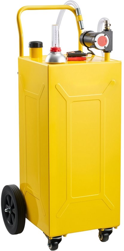 Mobiele dieseltank - Brandstoftrolley - 113,6 liter - 12V elektrische pomp - Max. 32 l/min - 4 wielen - Oliepeilindicator - Koolstofstaal, geel