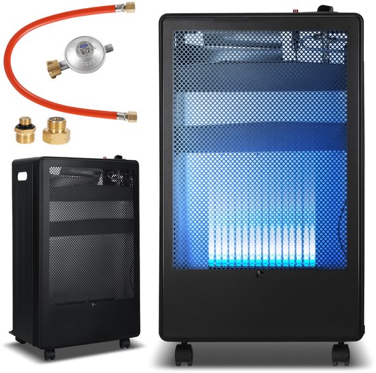 Mobiele Gaskachel - Opvouwbare Gasheater 3800W – Binnen & Buiten – 2 Warmtestanden – Geschikt voor LPG/Propaan/Butaan – Met Wielen & Veiligheidssysteem