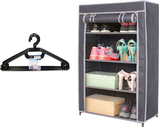 Mobiele kledingkast - met hoes - 60 x 30 x 90 cm - inclusief 10x st kledinghangers - opvouwbare garderobekast - Mobiel kledingrek