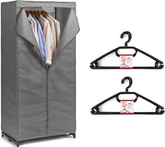Mobiele kledingkast met kleding hangers - enkele stang - kunststof - grijs - 50 x 160 x 75 cm van MOB