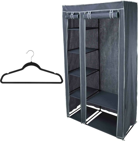Mobiele kledingkast/garderobekast - incl 8x hangers - opvouwbaar - grijs - 174 cm van MOB