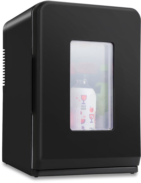 Mobiele Mini koelkast - 15 Liter - Koelen & Verwarmingsfunctie - AC DC 220-240V/12V Auto Aansluiting - 2 in 1 Draagbaar - Zwarte Glazen Deur - Mini Beauty Fridge - Skincare, Medicijnen, Eten, Drinken