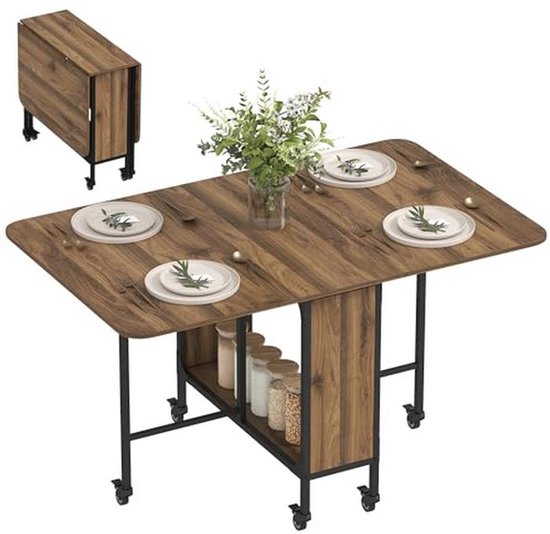 Mobiele Uitschuifbare Opvouwbare Eettafel voor Kleine Ruimten met Wielen
