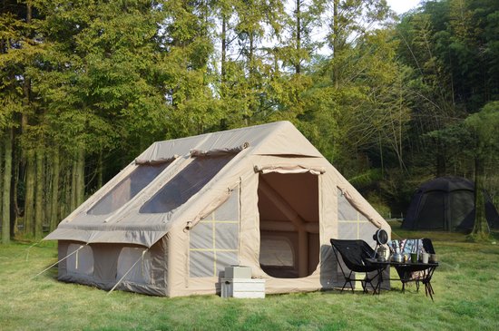 MODENUIT Opblaasbare Tent 300 x 400 x 200 cm - 7-8 Personen - Met Handpomp - Voor Kamperen - Katoen - Beige