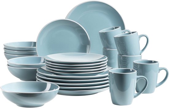 Moderne serviesset - 6 personen - turquoise - aardewerk