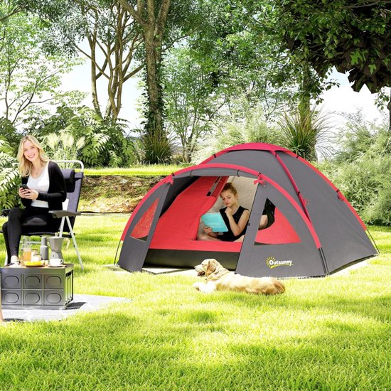 MODFU - Familietent Voor 3 Personen - Koepeltent Met Veranda - Waterdicht 2000 Mm - Polyester - Grijs - 3,15 x 2,15 x 1,3 m van Merkloos
