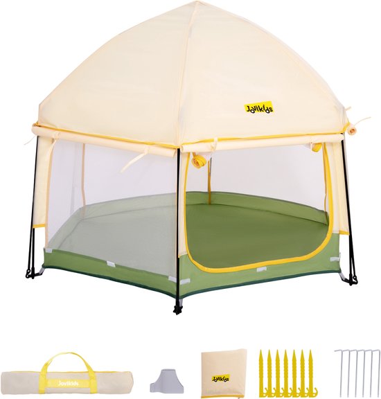 MODFU - Inklapbare Box - Pop-Up - Met Zonnedak - Voor Binnen En Buiten - Oxford Stof En Kunststof - Groen Geel - 150 X 150 X 105 Cm