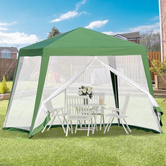MODFU - Tuinpaviljoen - Waterafstotend Dak - Met Muggennet - Stalen Frame - Groen - 300 X 300 X 245 Cm van Merkloos