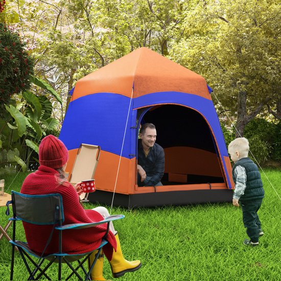 MODFU - Vierseizoenen Tent - Snel Opzetbaar - Dubbelwandig - Met Muggennet En 2 Deuren - Polyester - Oranje - 280 x 280 x 170 cm van Merkloos