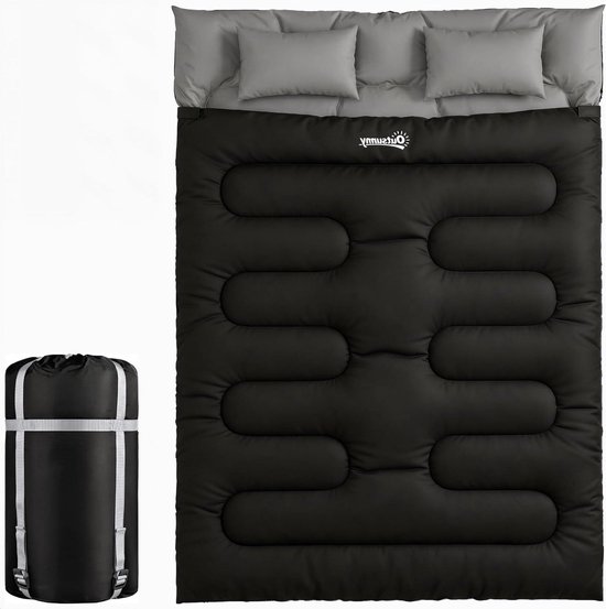 Modulaire Slaapzak - Dubbele Slaapzak - Kamperen Buiten - Inclusief Kussens - 220 x 160 cm - Zwart
