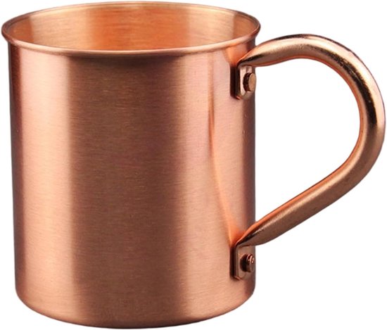 Mok van massief koper - waterfles zonder voering - mok met recht handvat - gemaakt van massief koper - geschikt voor cocktails, koffie, bier, melk, water en andere dranken - ideaal voor thuis, op kantoor en in de kroeg.