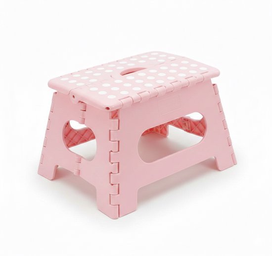 MONTKIARA Opvouwbaar opstapje met rubberen noppen - Draagbaar opvouwbaar krukje met een draagvermogen tot 150 kg - Opvouwbaar opstapkrukje voor thuis en op kantoor (31x22x22cm pink - 01 stuk)