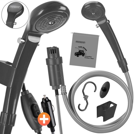 MONZANA Campingdouche - 12V Auto Aansluiting – 2m Slang 5m Stroomkabel van Monzana
