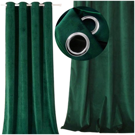 MORE&DECO - Fluwelen Gordijn - 250x140cm - Groen - Klaar om op te Hangen - Luxe Afwerking