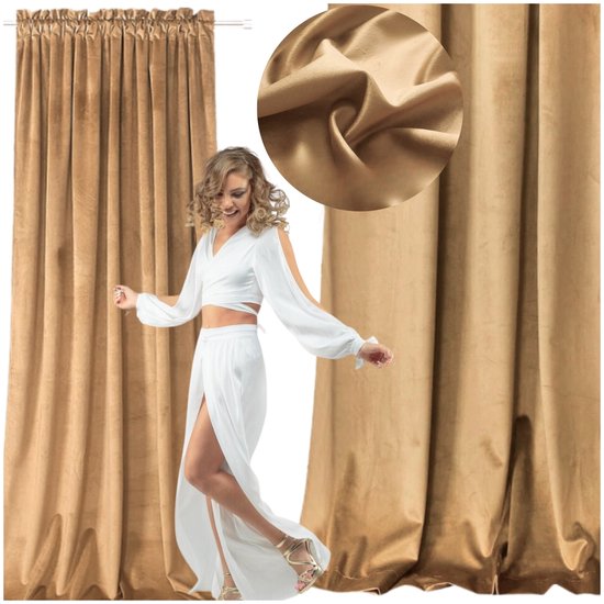 MORE&DECO - Velours Gordijn - Beige - 140x250 cm - Zware Kwaliteit van Merkloos