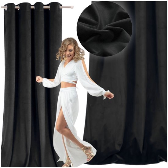 MORE&DECO - Velours Gordijn - Zwart - 250 × 140 cm - Elegante Afwerking van Merkloos