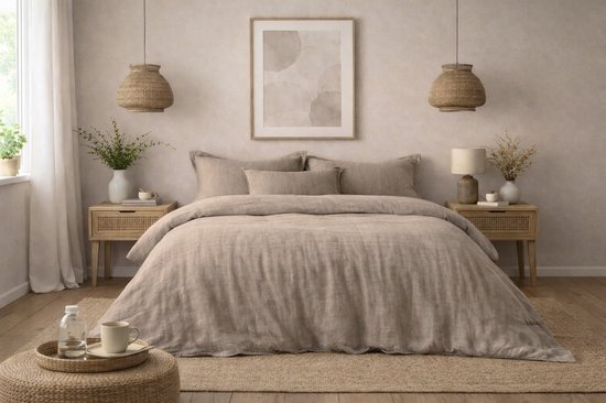 Mousseline Dekbedovertrek Taupe - 100% Premium Perkaal Katoen - 240x200/220 cm + 2 kussenslopen van Luna Bedding.