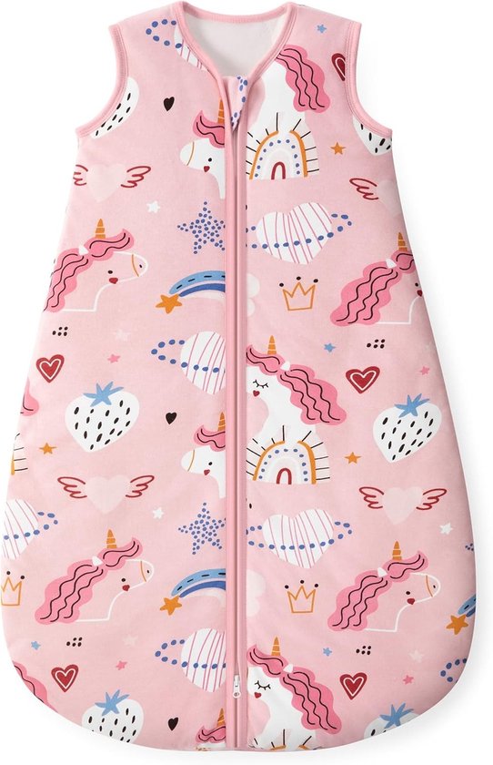 Mouwloze Sandwich-katoenen slaapzak voor kinderen 2.5, roze eenhoorn, XL formaat, ademend en comfortabel