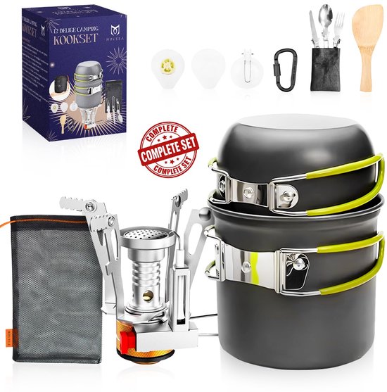 Movela Camping Pannenset 13-delig - RVS aluminium - voor kamperen en reizen van Movela