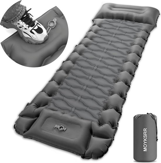 MOYKSRR Slaapmat Camping Zelfopblazend, 10CM Verdikt Luchtmatras Kamperen met Voetperspomp & Kussen, Waterdichte Outdoor Opblaasbare Slaapmat voor Buiten, Kamperen, Backpacken, Wandelen van MOYKSRR