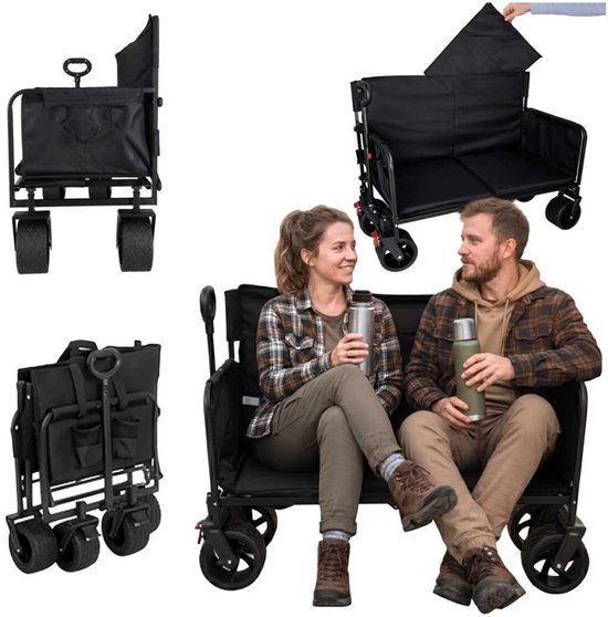 MOZY® - 2 in 1 Bolderkar en Bankje - Zwart - 93 x 74 x 48 cm - tot 150 kg - Verstelbare Hendel - Opvouwbaar - Bolderwagen - Bank - Trolley van Merkloos