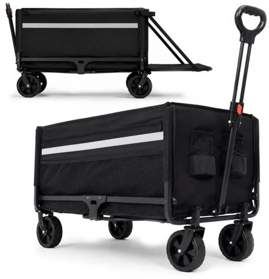 MOZY® - Bolderkar - met Regenhoes - Zwart - 76 x 47 cm - tot 100 kg - Verstelbare Hendel - Opvouwbaar - Bolderwagen - Duwkar